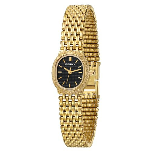 BERNY Gold Watches for Women Vintage Bracelet Wrist Watch Luxury Small Ladies Oval Quartz Watch with Tools Included(Black Dial) | Amazon (US)