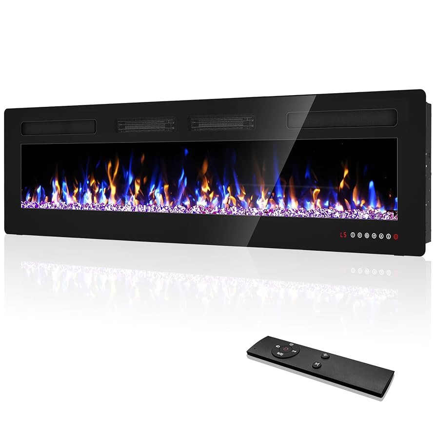 72” Electric Fireplace Recessed and Wall Mounted Fire Places with Remote Control, Touch Screen | Amazon (US)