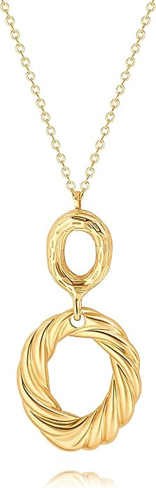 PERNNLA PEARL Long Disc Pendant Necklace for Women 18K Gold Plated Sweater Chain Fashion Jewelry | Amazon (US)