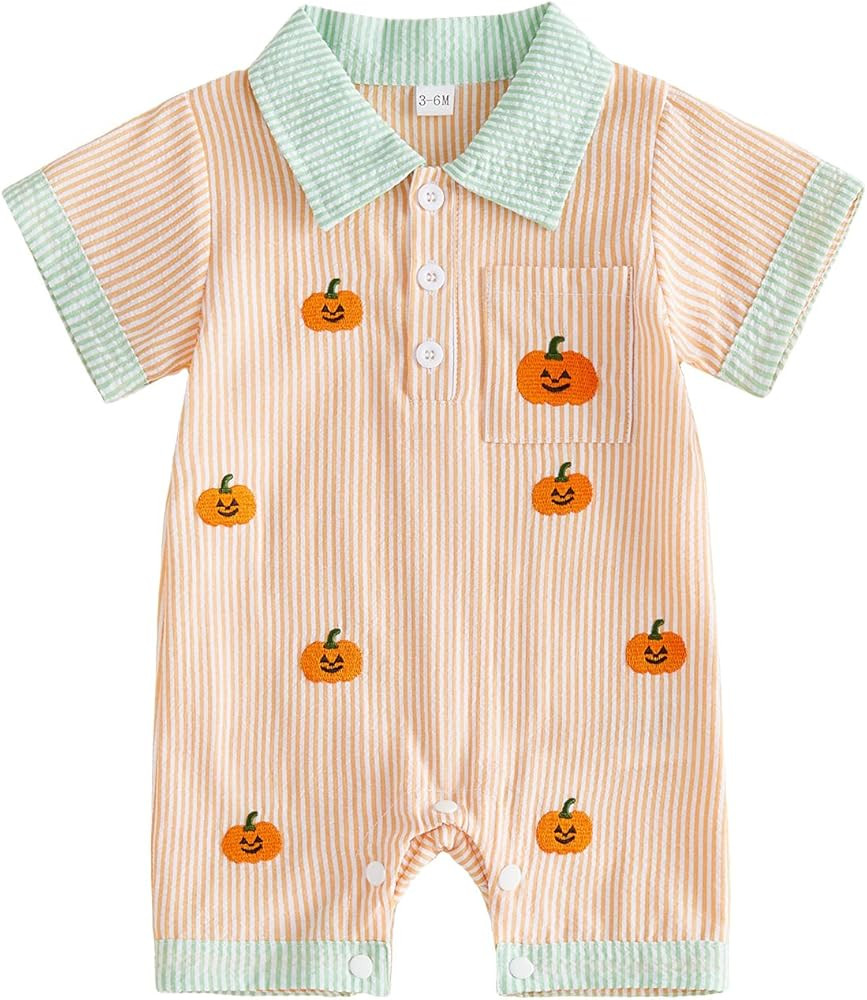 Baby Boy Halloween Pumpkin/Ghost Button Down Romper | Amazon (US)