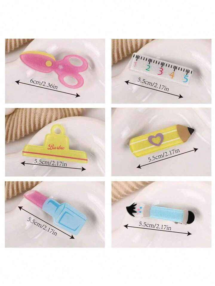 6pcs/Set School Supply Cartoon Hair Clips, Ruler, Lip Balm For Girls, Cute Dopamine-Inspired Back... | SHEIN