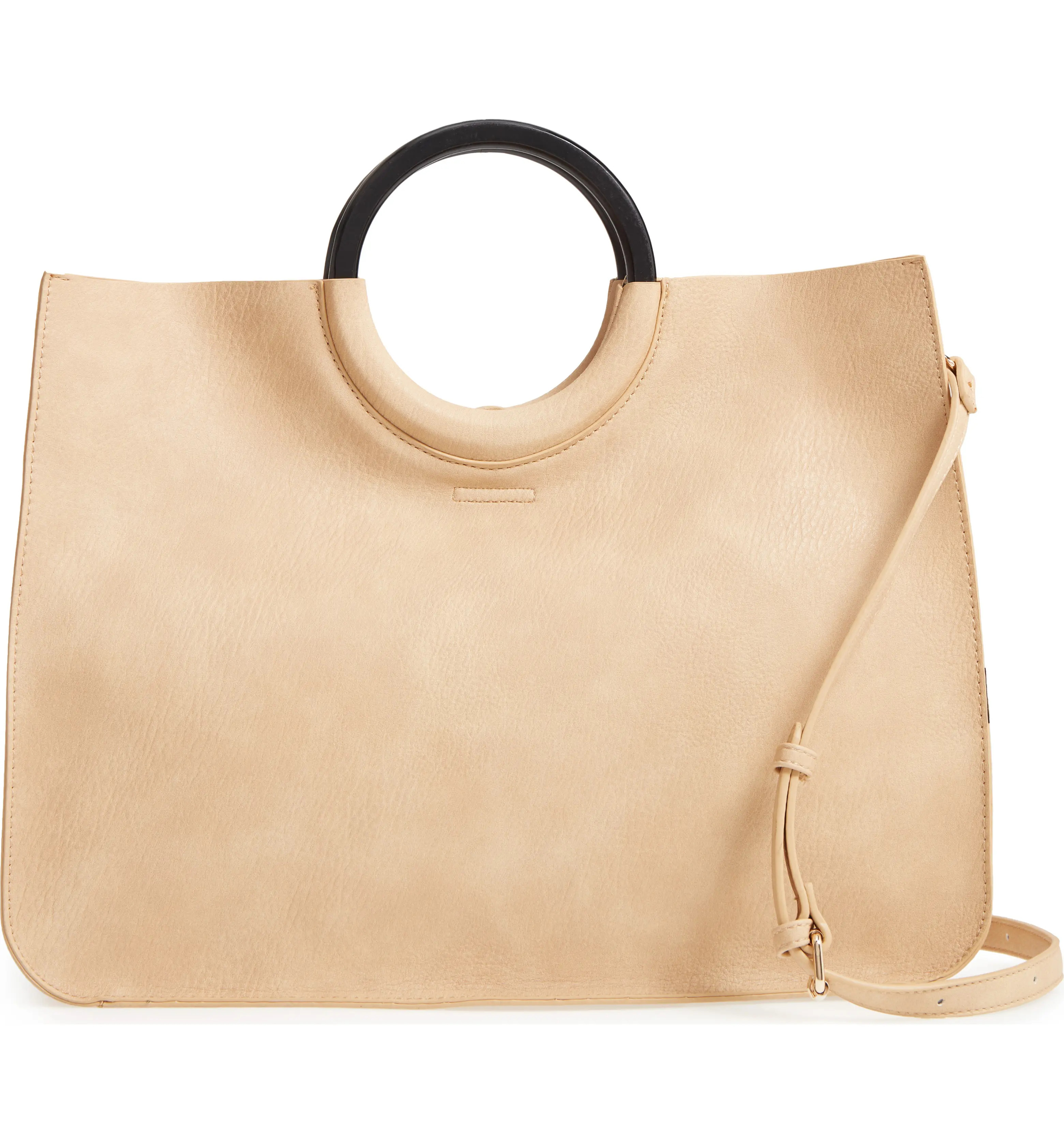 Wood Handle Faux Leather Tote | Nordstrom