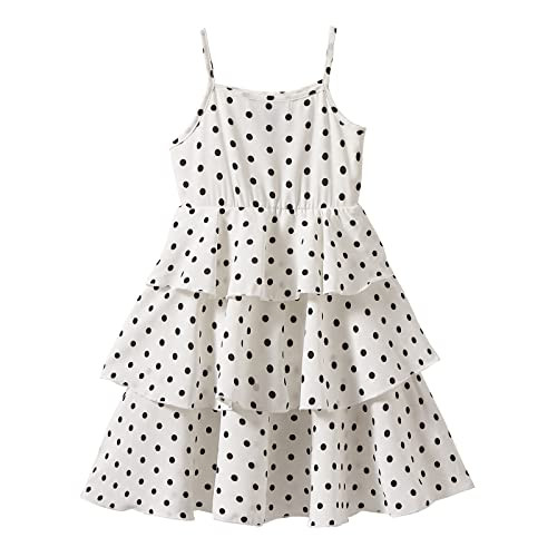 LittleSpring Girls Summer Polka Dot Spaghetti Strap Tiered Dress | Amazon (US)