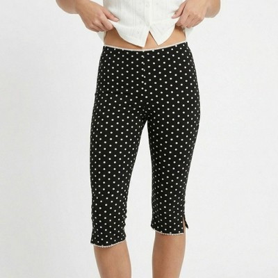 Anna-Kaci Women's Polka Dot Capri Pants Mid Rise Stretch Fit Cropped Length Slim Silhouette - Small, Black | Target