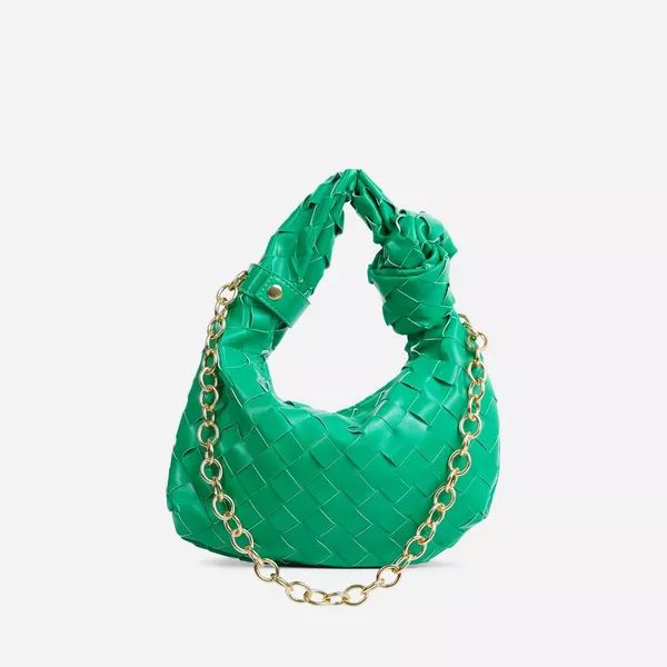 She-Said Woven Knotted Strap Chain Detail Grab Bag Green Faux Leather | Ego Shoes (UK)