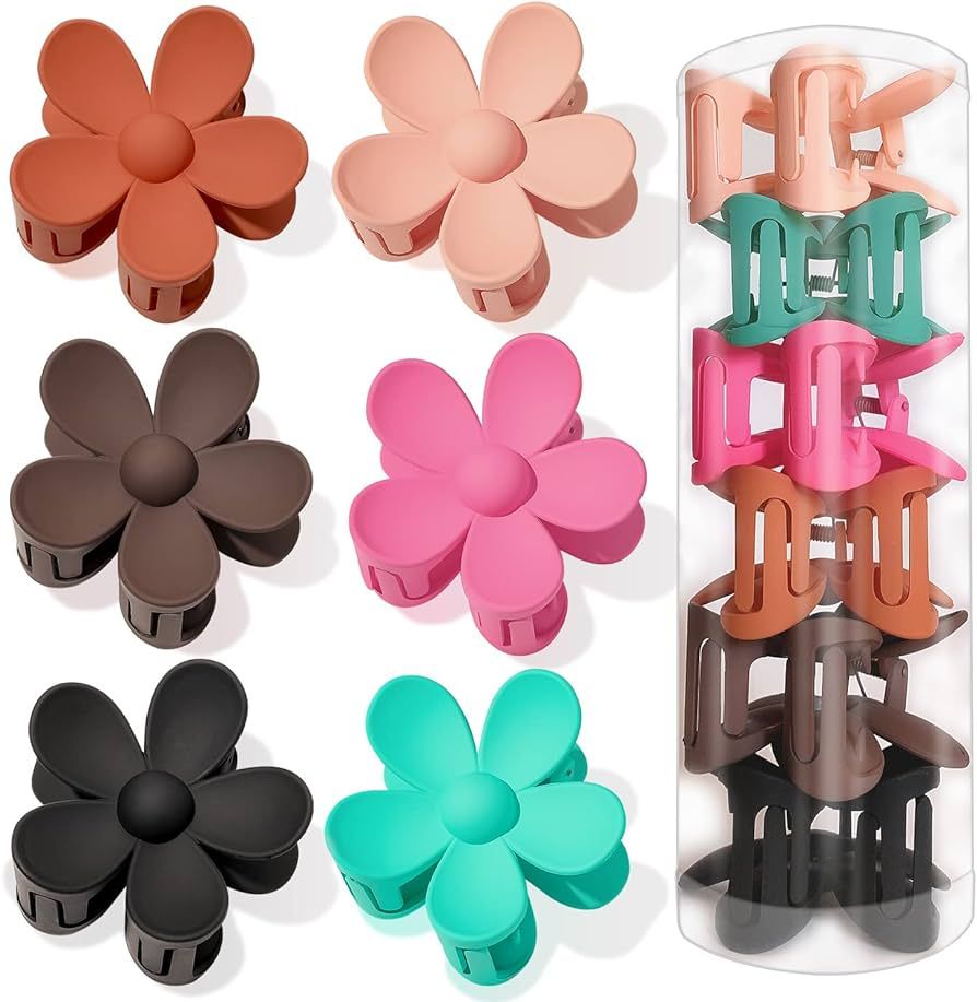 Flower Claw Clip, Large Flower Hair Clips For Women 6PCS, Big Cute Flower Clips For Girls Thick H... | Amazon (US)