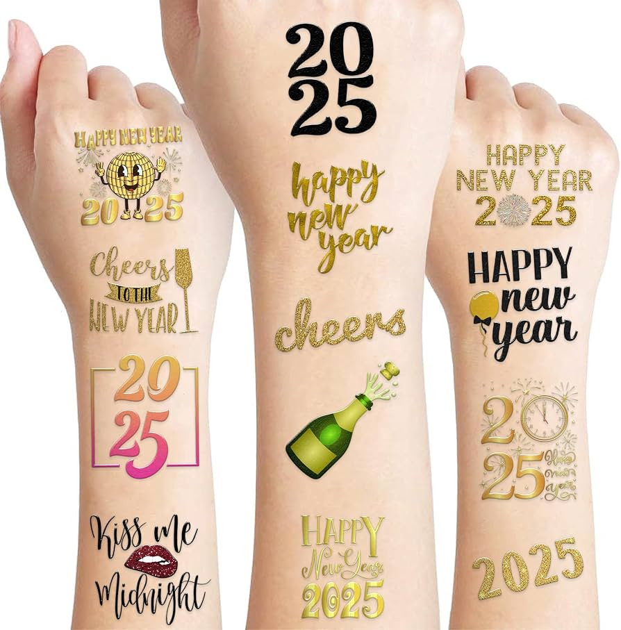 100 PCS HYE 2025 New Years Eve Temporary Tattoos Sticker Birthday Happy New Years Eve Party Decor... | Amazon (US)