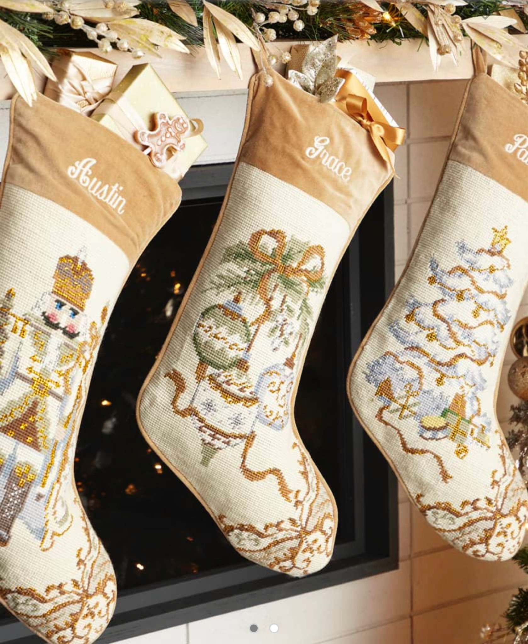 Needlepoint stockings, Christmas decor, Christmas mantle, gold stockings, Christmas morning, Christmas decorations 

#LTKhome #LTKunder100 #LTKSeasonal