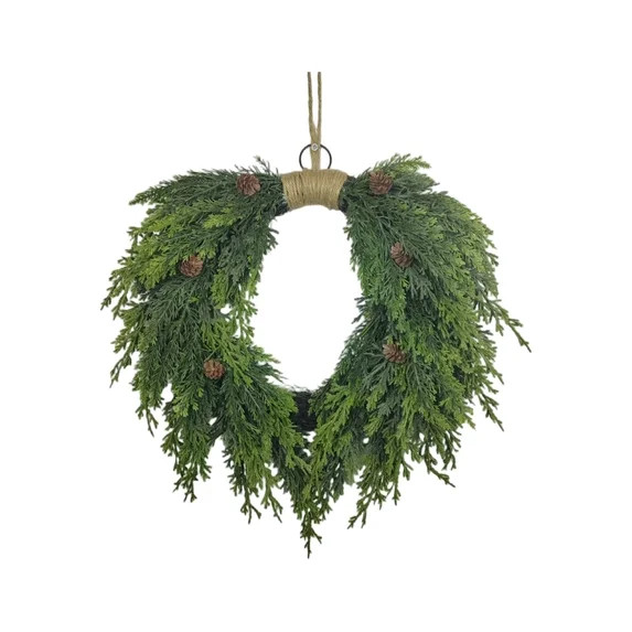 Anmrize 18" Oval Cypress Pinecone Wreath, Burlap Hanger Rustic Xmas Door Decor, Oval Cypress Pine... | Walmart (US)