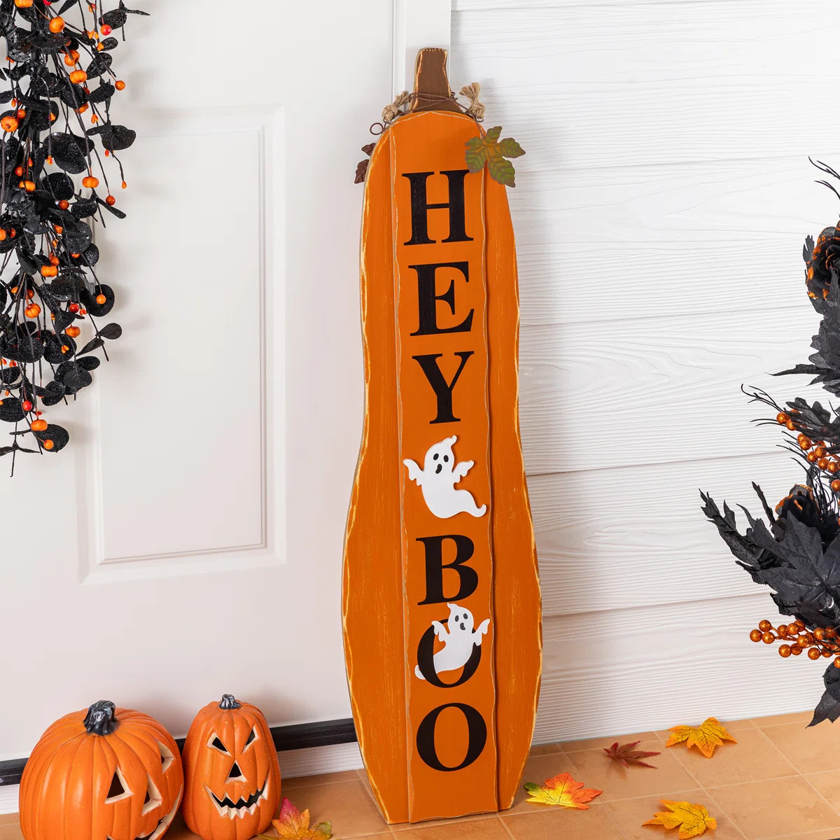 36"H Fall/Halloween Reversible Wood Pumpkin Porch Signs | Wayfair North America