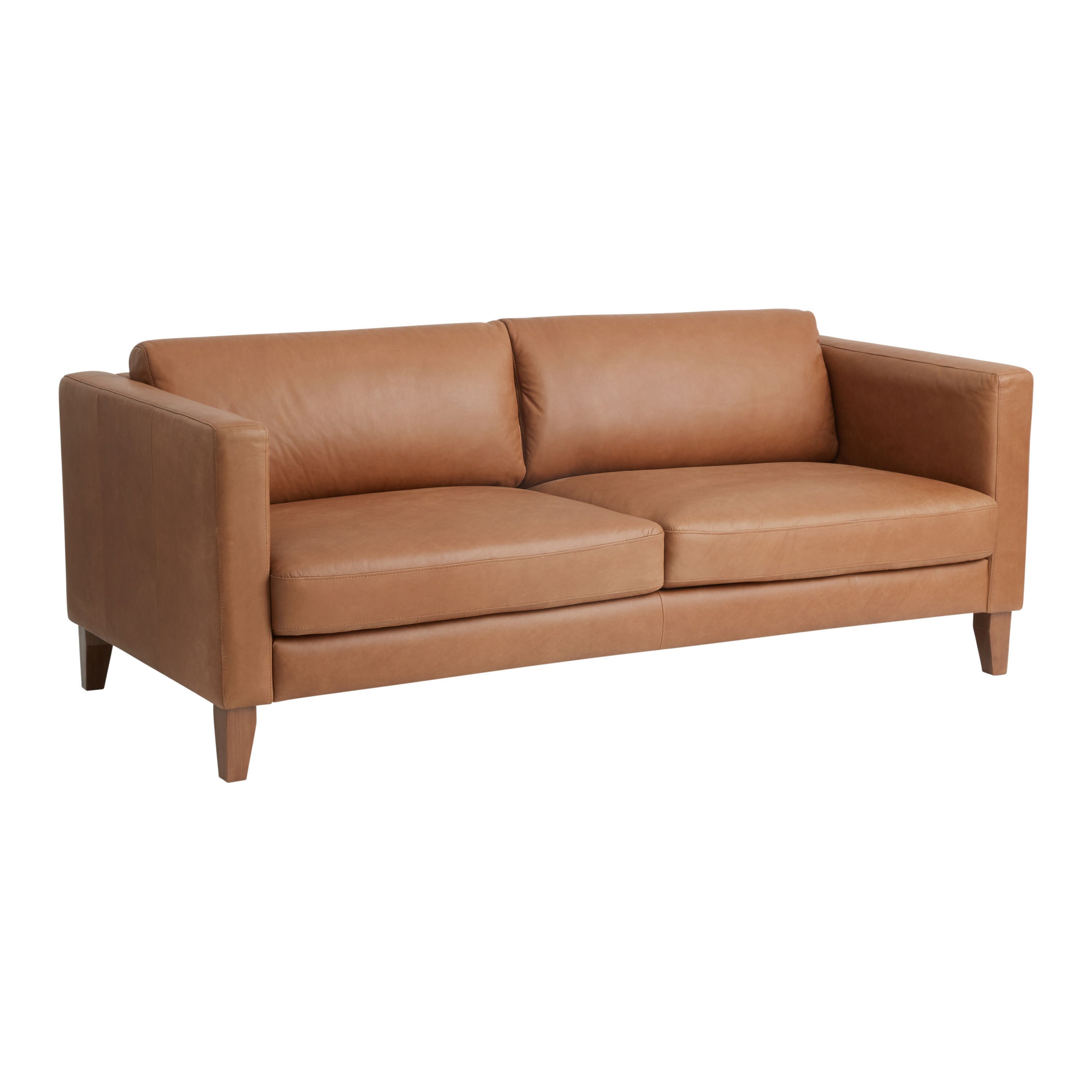 Abrie Vintage Tan Leather Sofa | World Market