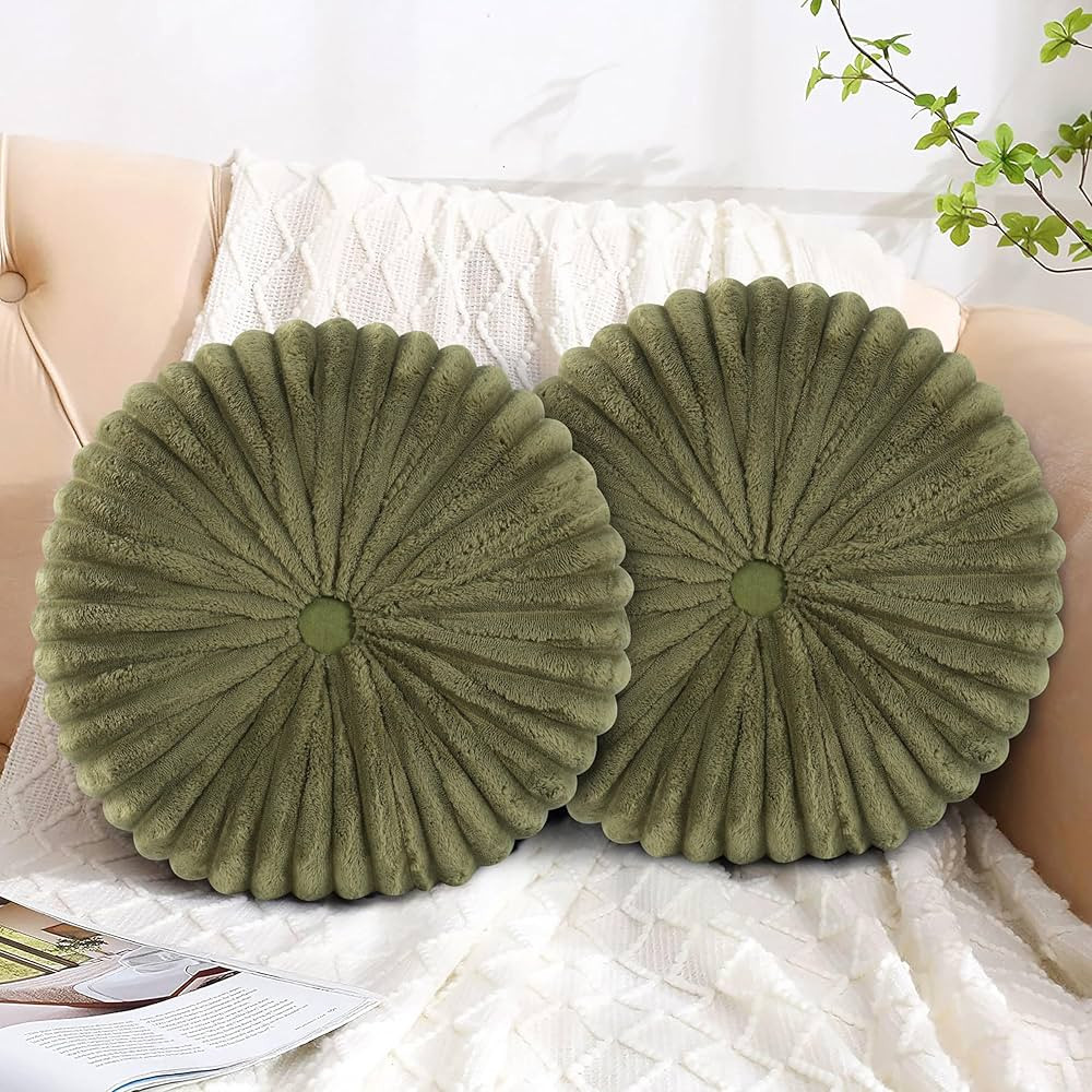 HIG Decorative Round Throw Pillows for Bed Couch - Set of 2 Handcraft Ruched Pumpkin Pillow, Soft... | Amazon (US)