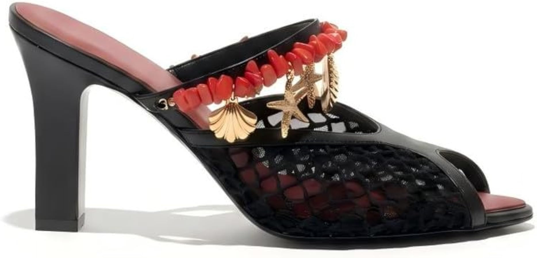 Women's Peep Toe High Heel Sandals - Beaded Seashell Starfish Mesh Slip-On Chunky Block Heel Summ... | Amazon (US)
