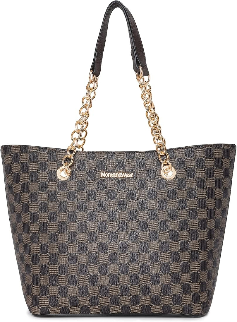 Montana West Handbags for Women Chain Shoulder Vegan Leather Tote Bag Top Handle Handbag | Amazon (US)