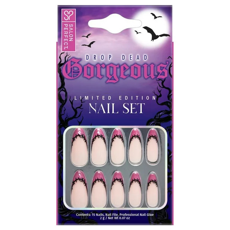 Salon Perfect Halloween Press On Nails, 233 Purple French Stitch Fake Nail Kit, 30 Nails | Walmart (US)
