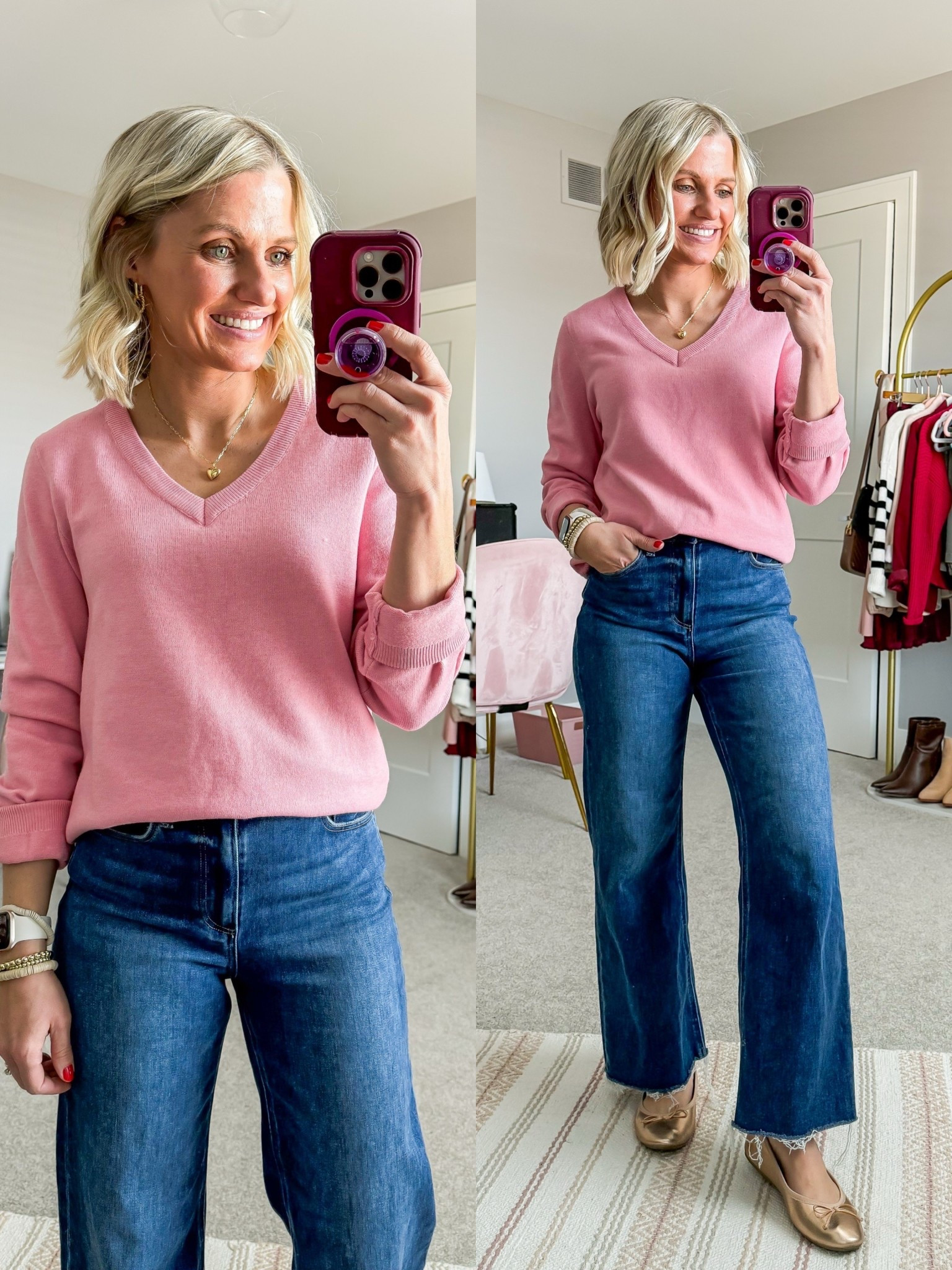 I love this pink v-neck sweater! The bright color is perfect for a transitional spring outfit! 🌸
Sweater- small
Jeans are thrifted, exact pair is Paige 

#LTKSeasonal #LTKOver40 #LTKPetite