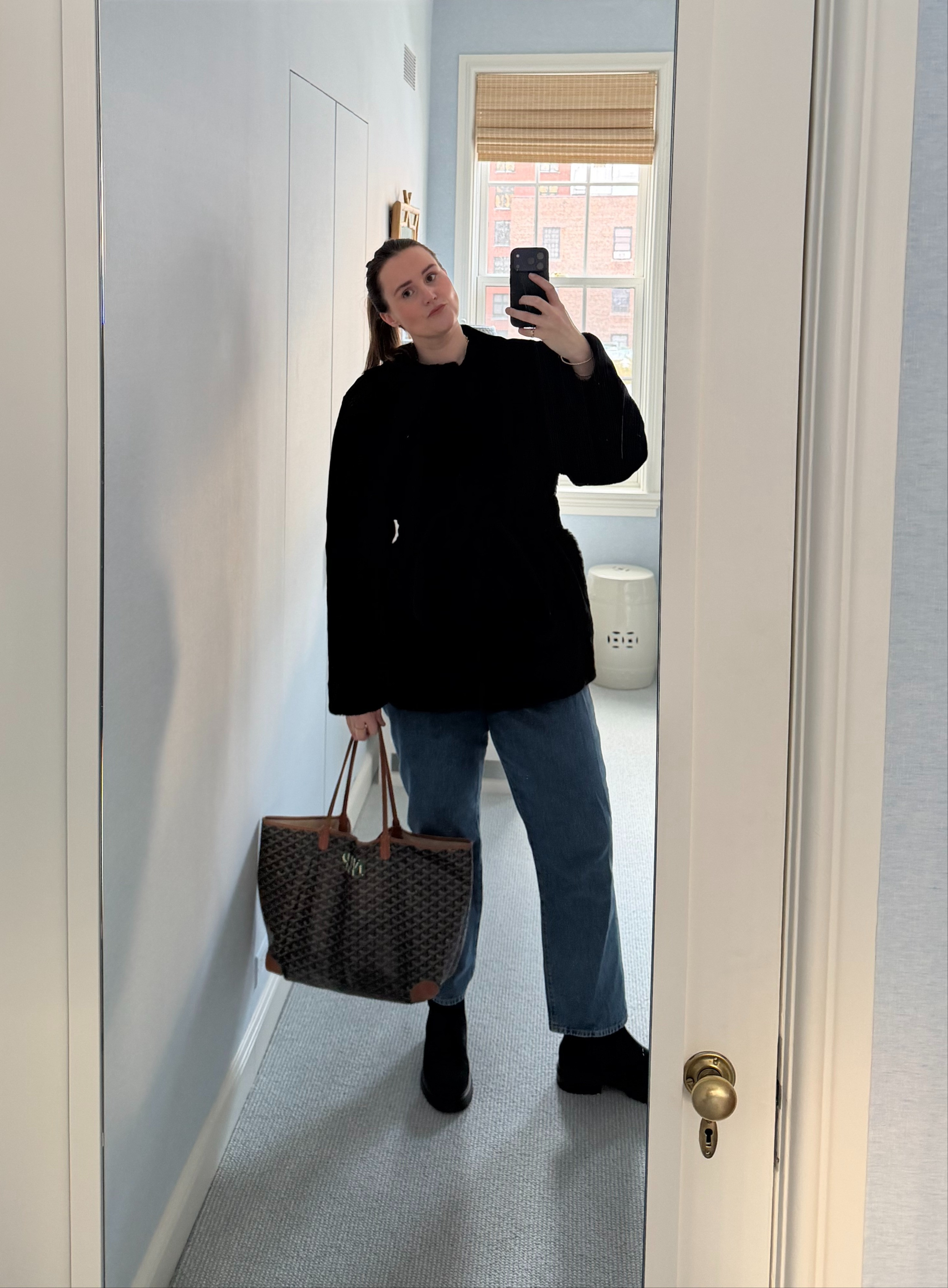 Toteme Shearling Jacket in black = the perfect warm weather coat for winter in NYC. Sizing, runs big. Size down. Mine is size DE 42/ US 10 -- I am usually a US 14/16.  

 #LTKSeasonal #LTKMidsize