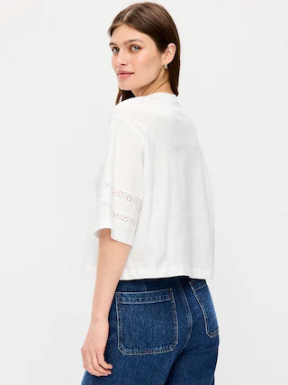 Vintage Crew-Neck Cropped Lace-Trim T-Shirt | Old Navy (CA)