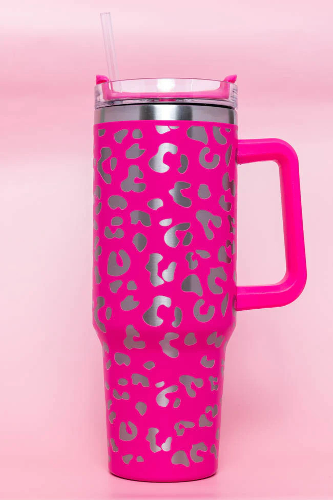 Sippin' Pretty Hot Pink Leopard 40 oz Drink Tumbler With Lid And Straw | Pink Lily