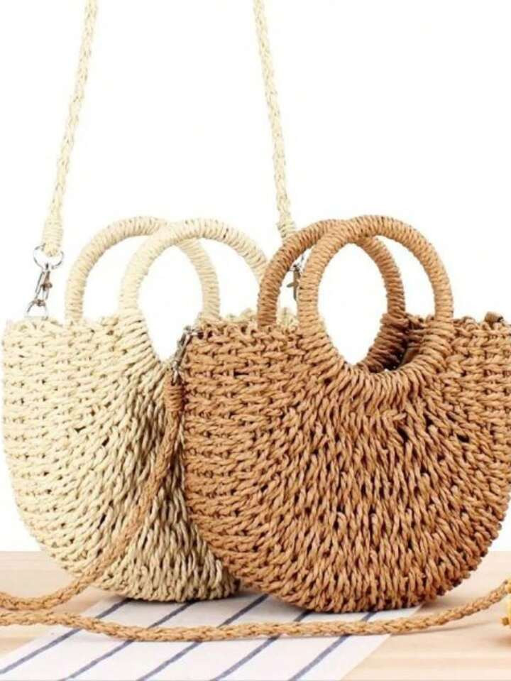 Bolsa De Palha Meia Lua Feminina Alça De Mão Transversal Maceio | SHEIN