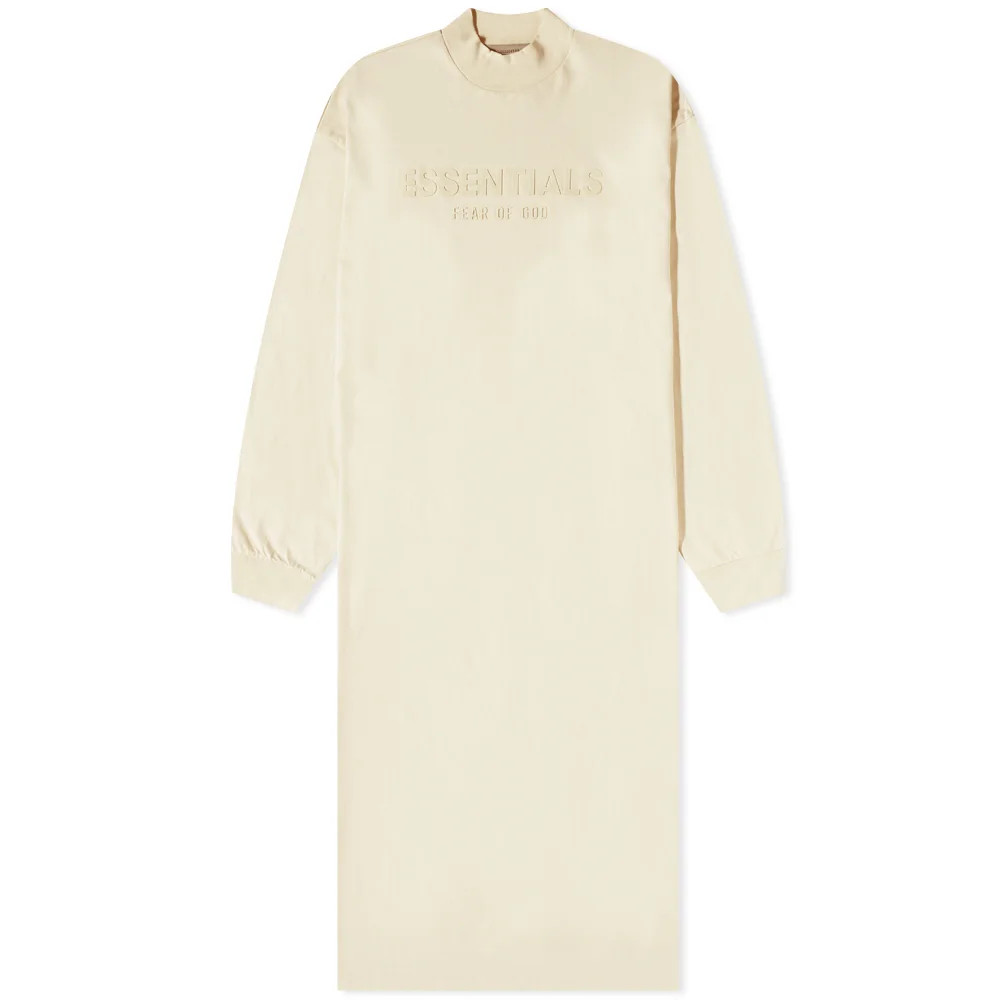 Fear of God ESSENTIALS Women's Long Sleeve Logo Dress in Egg Shell, Size X-Small | END. Clothing