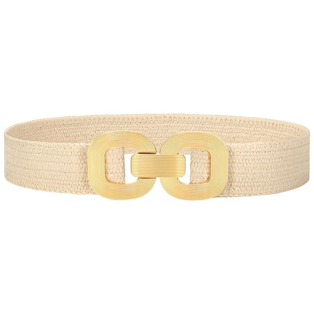 WHIPPY Straw Woven Elastic Belt for Women Boho Stretch Waistband with Gold Buckle Braid Belts for... | Amazon (US)