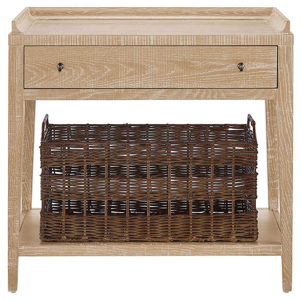 Alli Coastal Beach Black Oak Wood Brown Woven Basket 1 Drawer Nightstand | Kathy Kuo Home