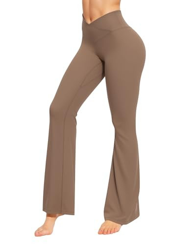 CLOZOZ Yoga Womens Butterleisure V Crossover Flare Leggings High Waisted Gym Dress Bootcut Yoga Pants Brown X-Small | Amazon (US)