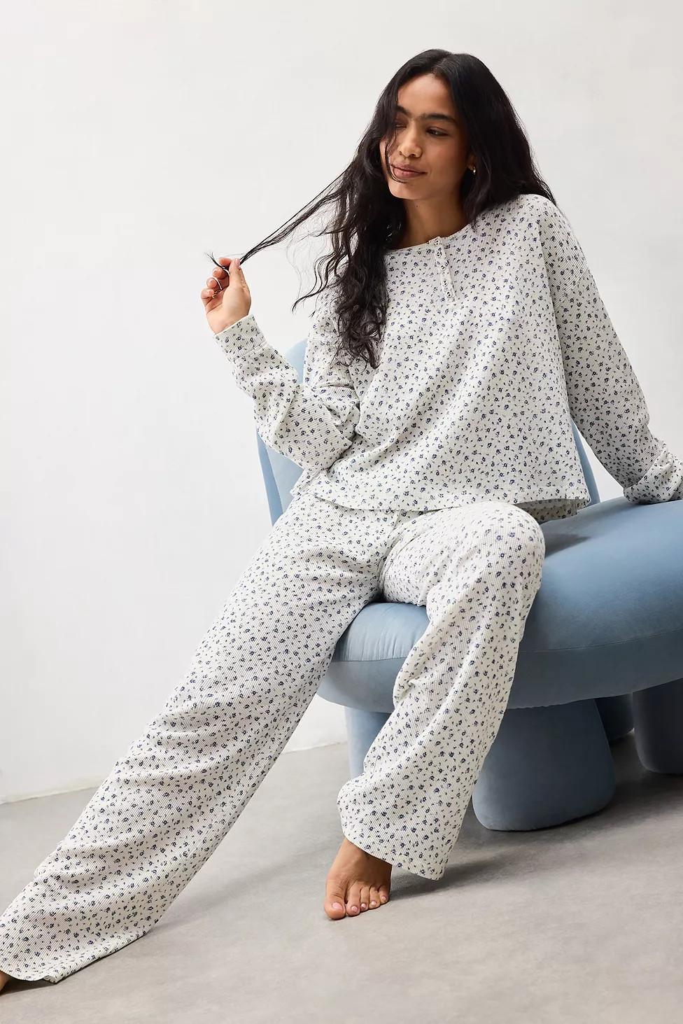 Out From Under Sami Waffle Henley Pyjama Top | Urban Outfitters UK
