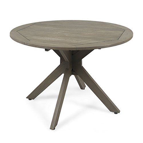 Great Deal Furniture Stanford Outdoor Round Acacia Wood Dining Table with X Base, Gray | Amazon (US)