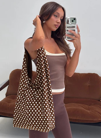Sunday Sunrise Slouchy Bag Brown Polka | Princess Polly US