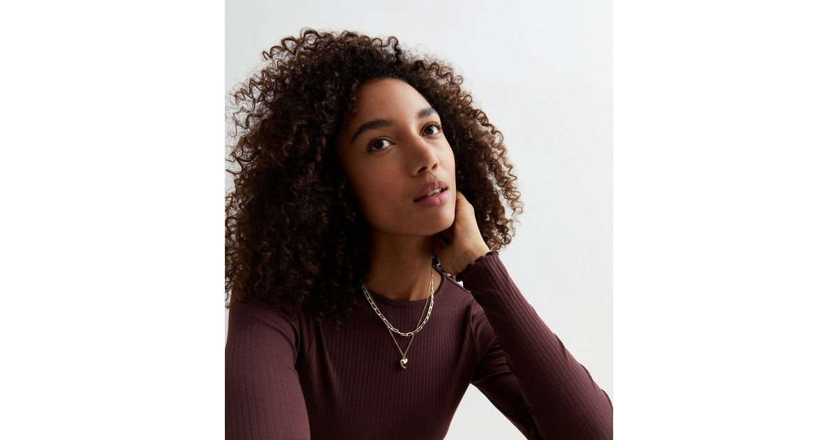Burgundy Ribbed Frill Long Sleeve Top
						
						Add to Saved Items
						Remove from Saved Ite... | New Look (UK)