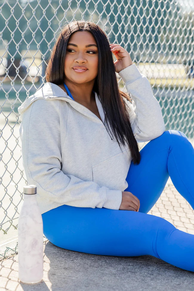 Making It Look Easy Grey Ribbed Shoulder Quarter Zip Pullover | Pink Lily