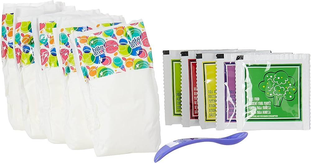 Baby Alive Doll Accessories Refill, 10 Powdered Doll Food Packets, 5 Doll Diapers, Spoon, Toy for... | Amazon (US)