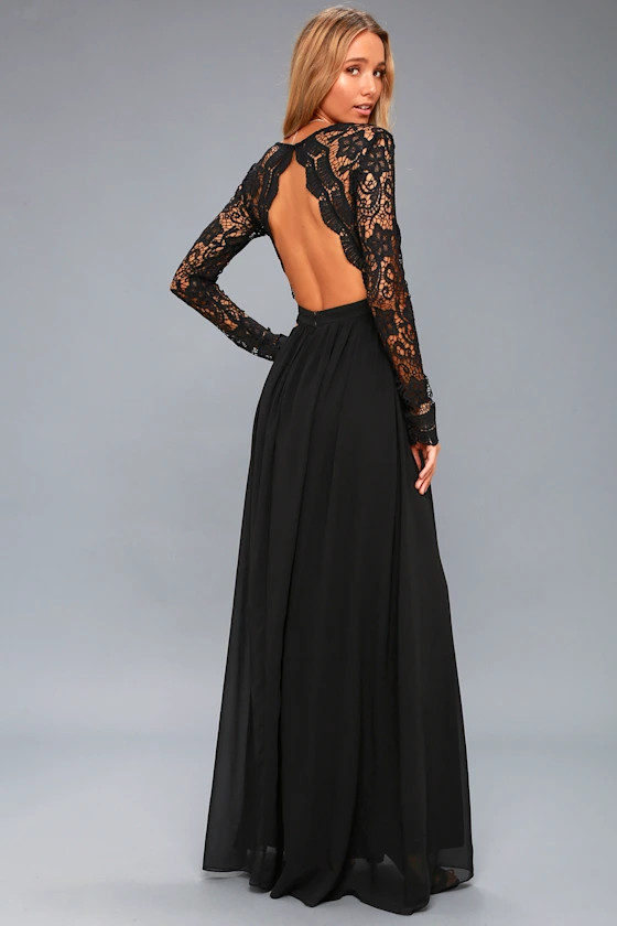 Awaken My Love Black Long Sleeve Lace Maxi Dress | Lulus (US)
