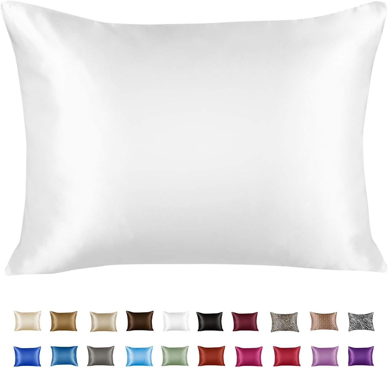 ShopBedding Luxury Satin Pillowcase for Hair – Standard Satin Pillowcase with Zipper, White (1 ... | Amazon (US)