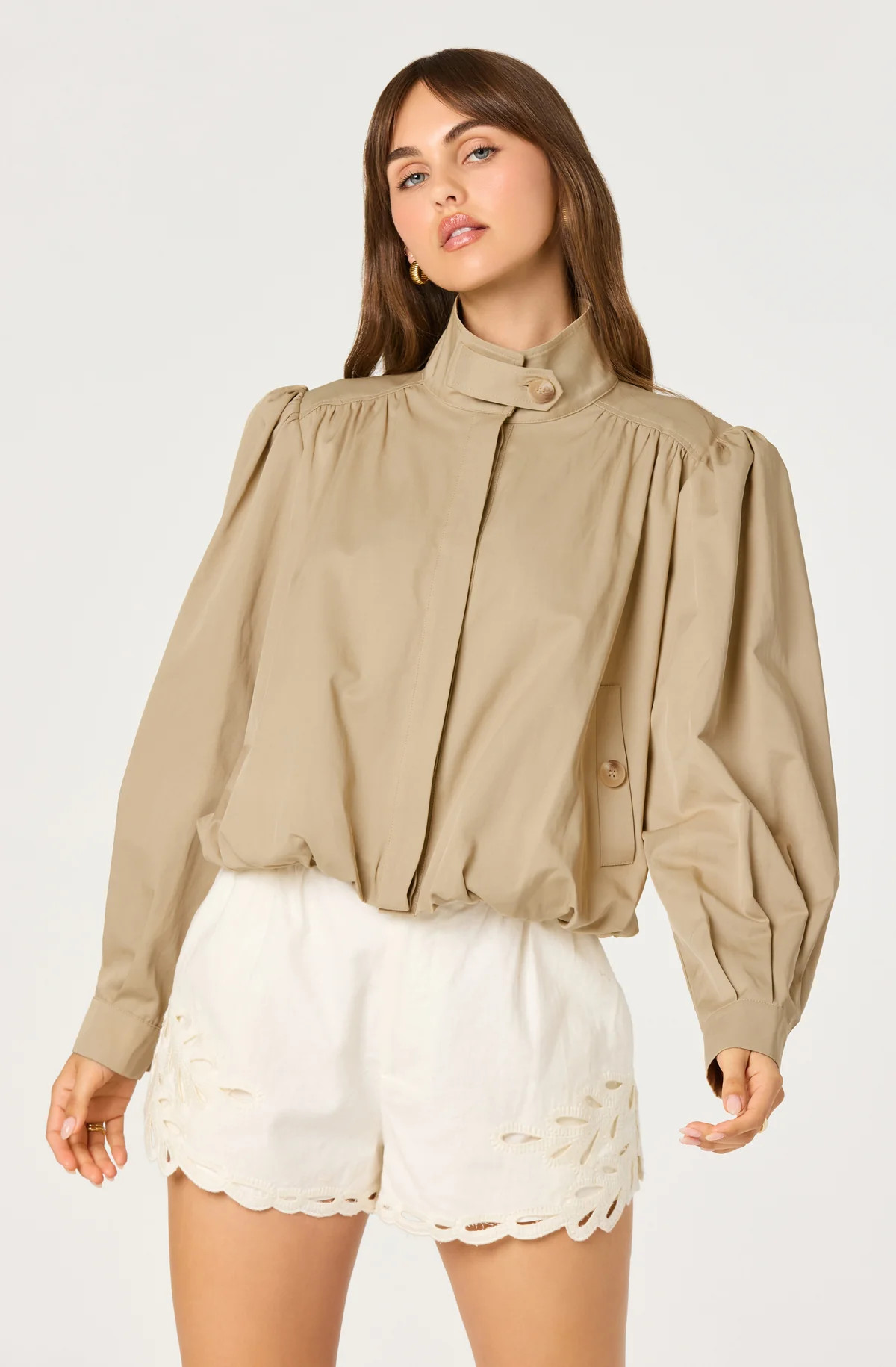Estero Gathered Sleeve Bomber Jacket - Khaki / S | ASTR The Label (US)