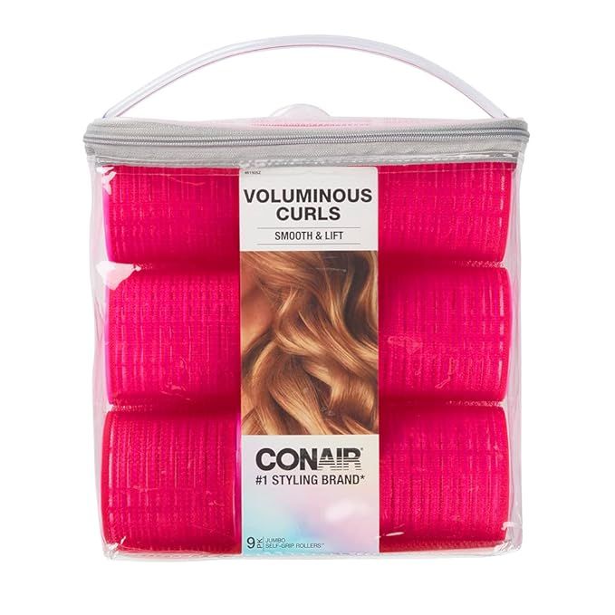Conair Heatless Curler Extra Large Hair Rollers, Hair Curlers, Hot Pink, with Storage Bag 9 Count | Amazon (US)