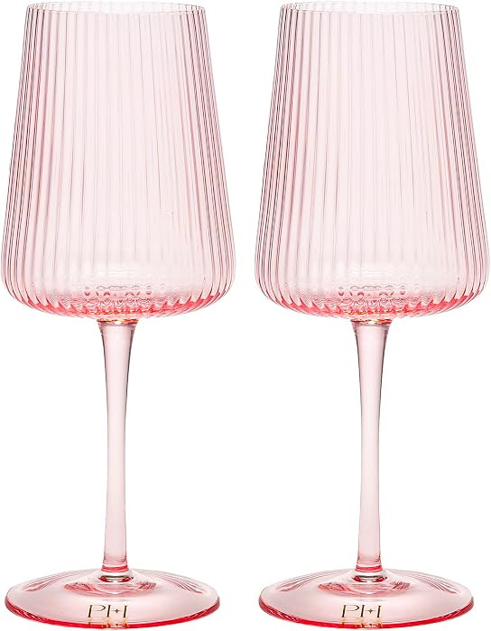 Paris Hilton Ribbed Wine Glass Set, Elegant Fluted Glassware, Perfect for Red Wine or White Wine,... | Amazon (US)