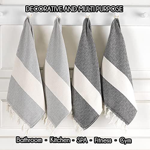 Hiera Home Turkish Hand Towels Set of 4 | 100% Cotton Decorative Towels for Bathroom, Kitchen, Gym,  | Amazon (US)