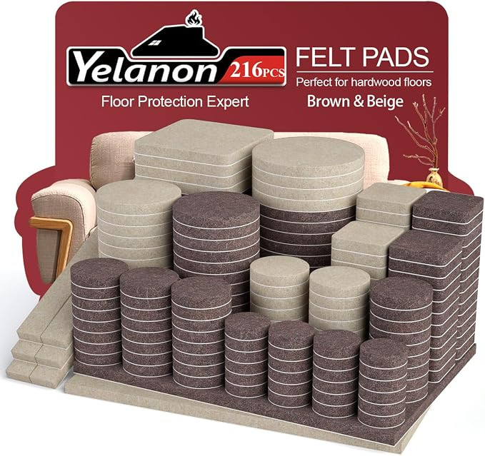 Yelanon Felt Furniture Pads - 216 Pcs Furniture Pads Hardwoods Floors Self Adhesive, Cuttable Fel... | Amazon (US)