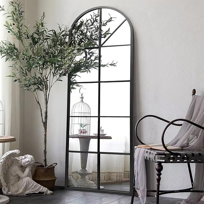 Floor Full Length Mirror, Black Arched-Top Mirror Full Length, Large Window Pane Body Mirrors, 65... | Amazon (US)
