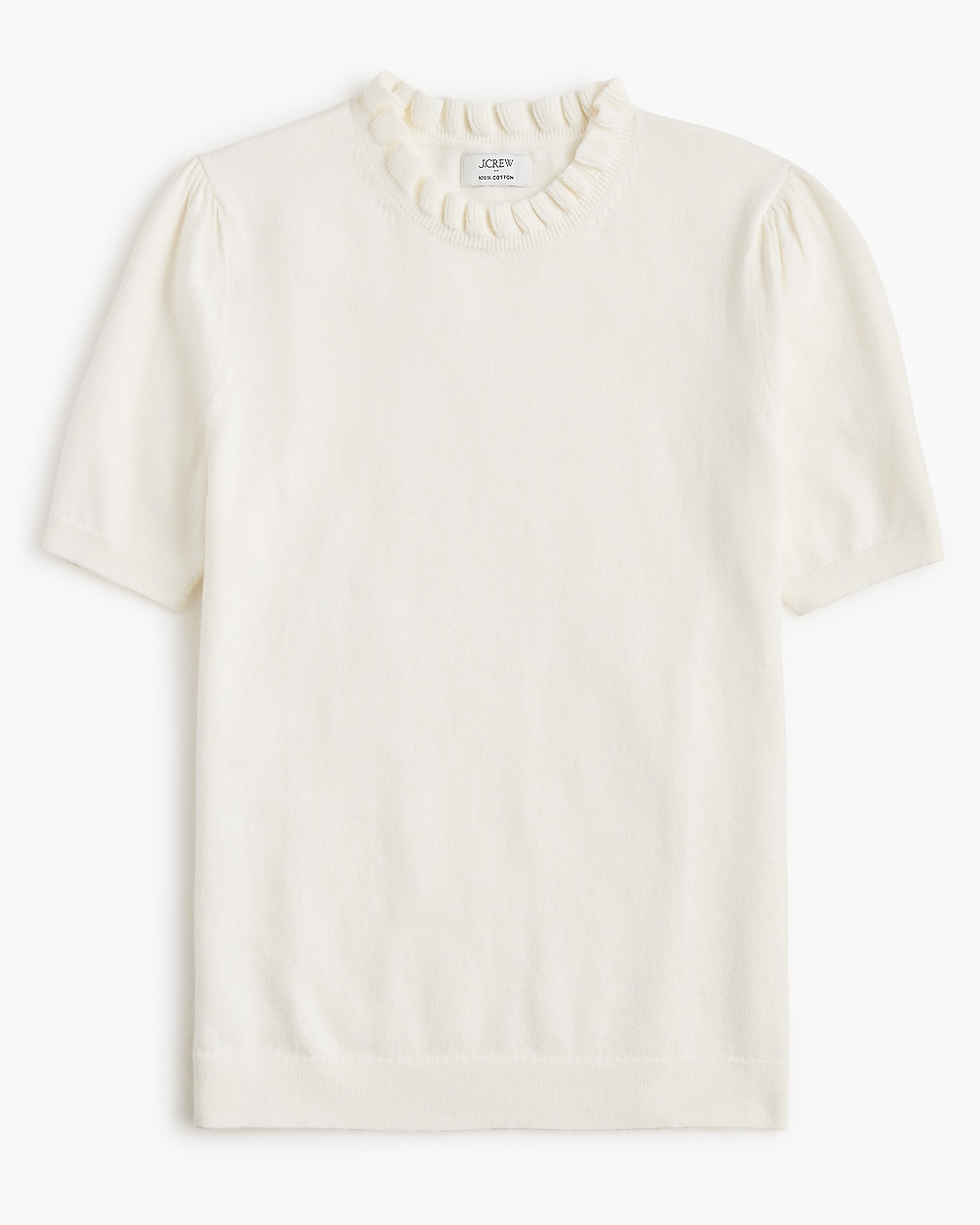 Short-sleeve cotton ruffleneck sweater | J.Crew Factory