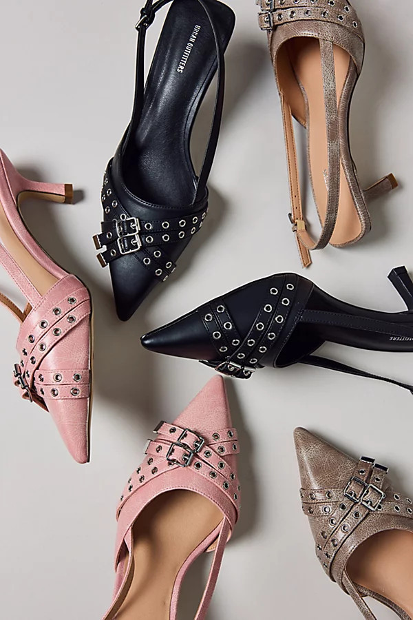 Urban Outfitters UO Wren Buckle Slingback Kitten Heel in Black, Women's at Urban Outfitters | Urban Outfitters (US and RoW)