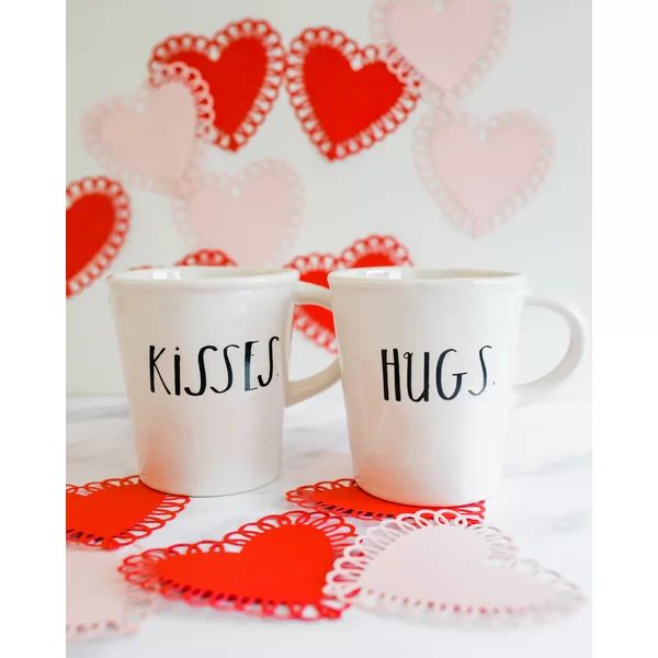 Rae Dunn Stem Print Hugs/ Kisses Coffee Mugs (Set of 2) | Wayfair North America