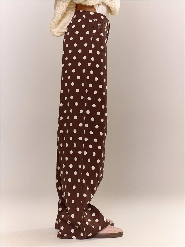 MakeMeChic Women's Polka Dots Loose Fit Wide Leg Jeans | Amazon (US)