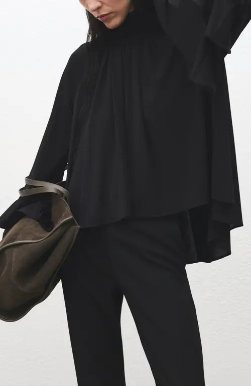 MANGO Flare Sleeve Top in Black at Nordstrom, Size Small | Nordstrom