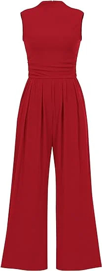 PRETTYGARDEN Womens Summer Jumpsuits Dressy Casual One Piece Outfits Sleeveless Mock Neck Wide Le... | Walmart (US)