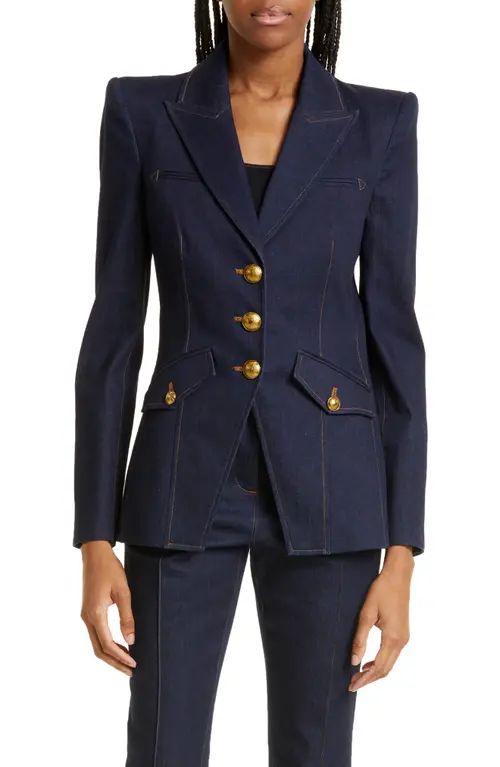 Veronica Beard Anoki Cotton Blend Denim Dickey Jacket in Dark Oxford Blue at Nordstrom, Size 12 | Nordstrom