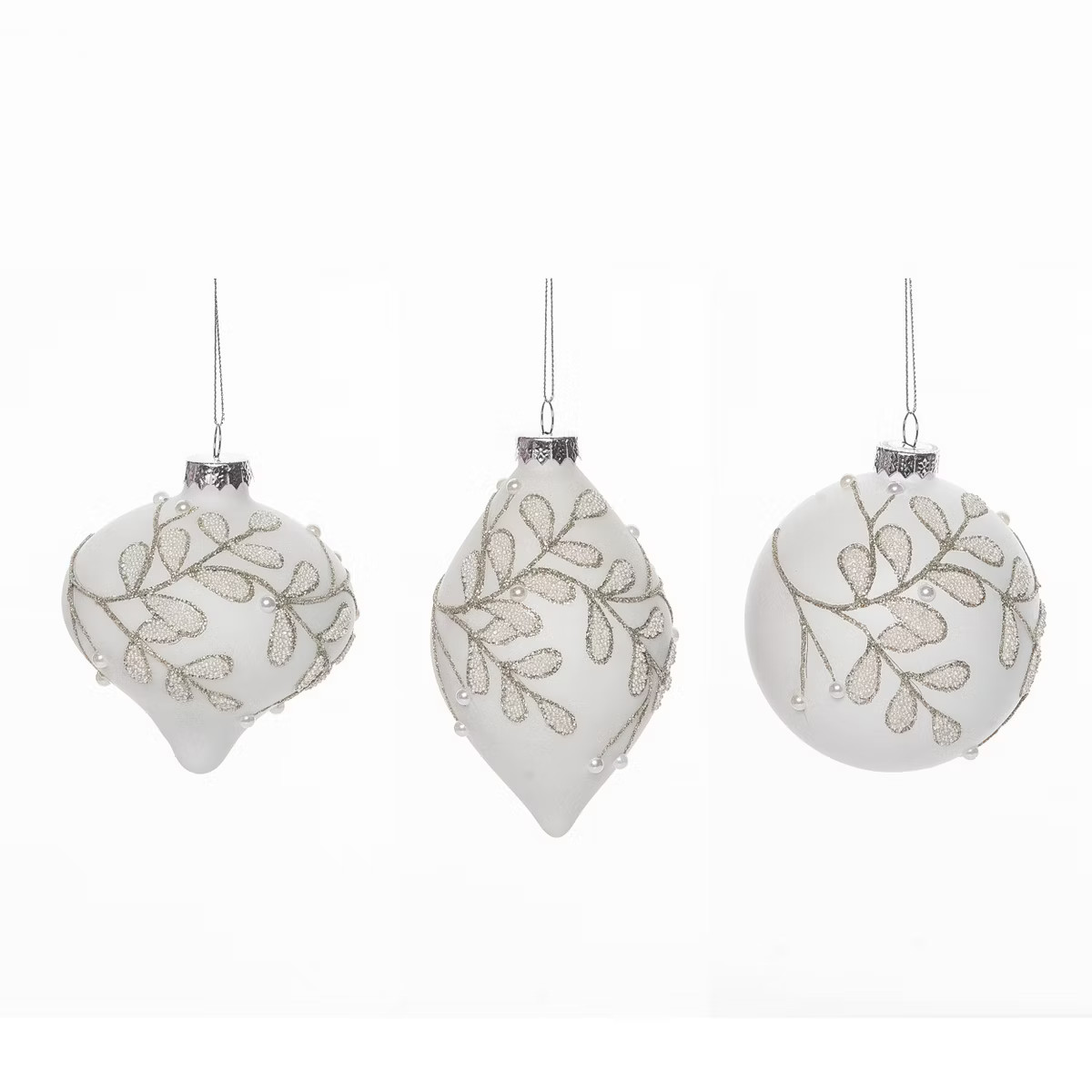 Transpac Glass 4.5 in. White Christmas Leaves Ornament Set of 3 | Target